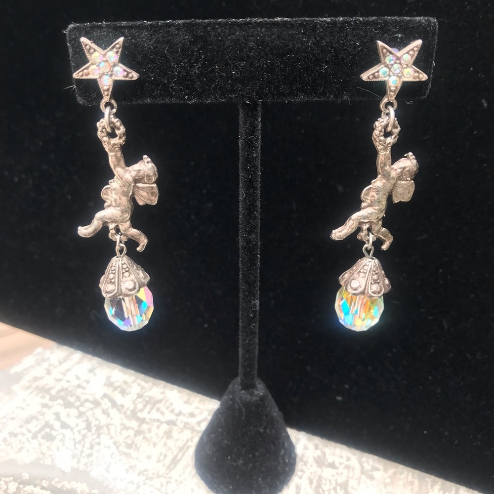 💯authentic Kirks Folly earrings crystal cherubs